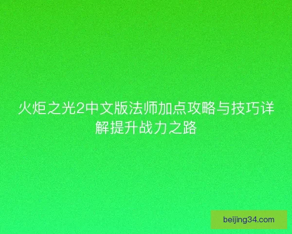 火炬之光2中文版法师加点攻略与技巧详解提升战力之路